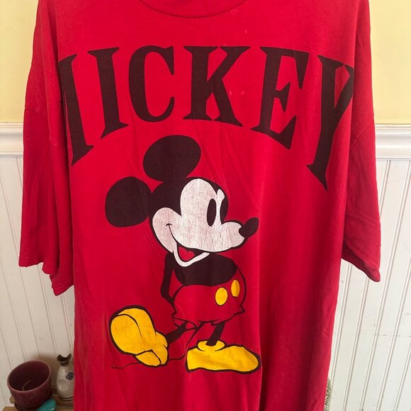 Vintage Disney Mickey Mouse Red Oversized T-Shirt One Size Fits All 100% Cotton - Picture 2 of 11